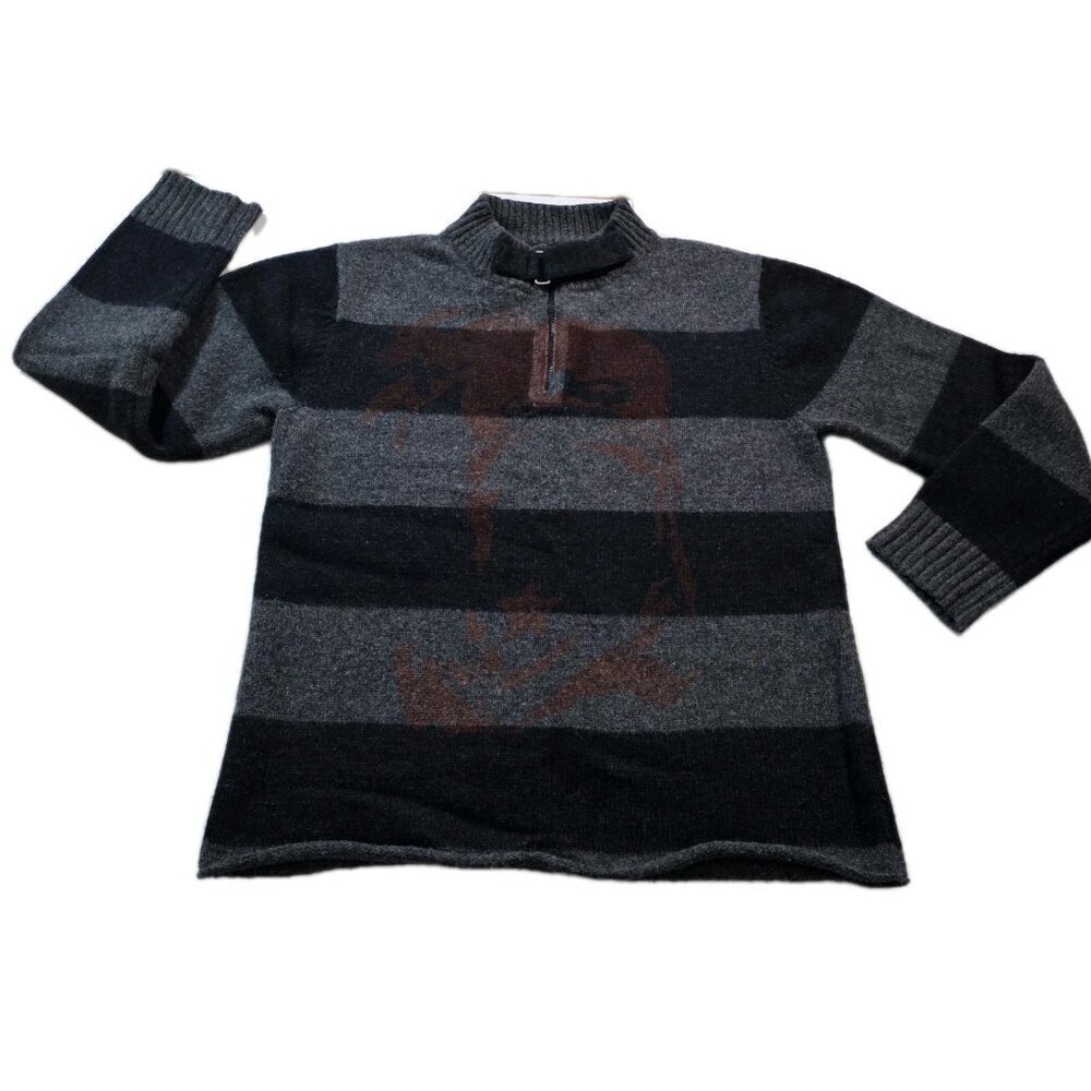 Tough Vtg Lambswool Sweater Mens XL Gray Stripes LS Mockneck Grandpa Cottagecore